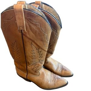 Acme Vintage Tan Leather Western Cowboy Boots Pointed Toe 8